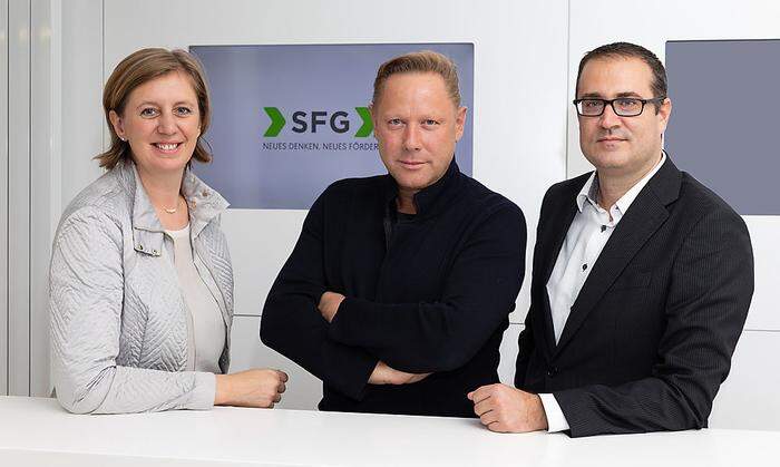 Landesrätin Barbara Eibinger-Miedl, Investor Herbert Gartner, SFG-Chef Christoph Ludwig