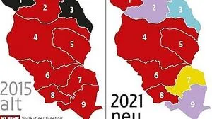 Rot: SPÖ, Türkis: ÖVP, Gelb: Team Kärnten und Violett: Sonstige