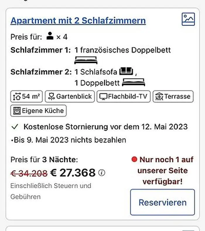 Das "spezielle" Angebot – immerhin kann man bis 12. Mai kostenlos stornieren