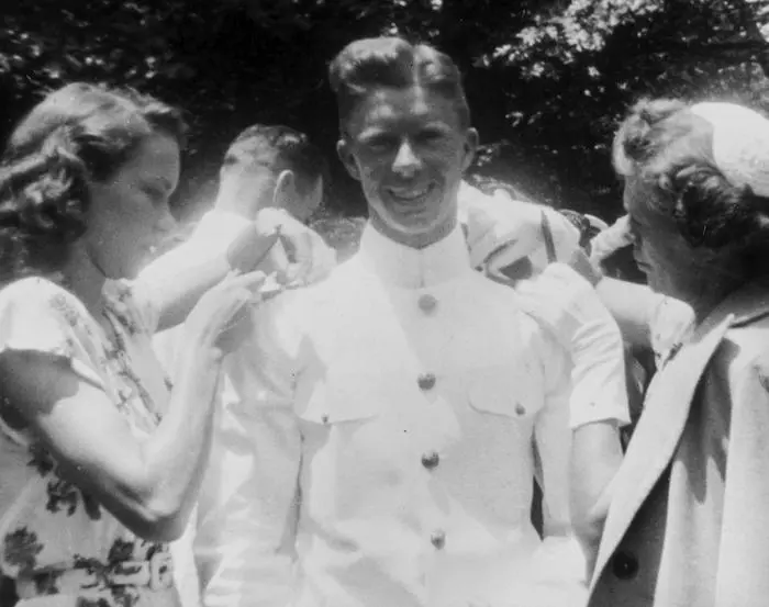 At Jimmy Carter s graduation from the Naval Academy on June 5, 1946, his mother, Miss Lillian, and his fiancée, Rosalynn Smith, pin epaulets on Ensign Carter. Carter, the 39th president of the United States, a Nobel Peace Prize recipient, rights activist, professor, and Sunday School teacher, died on Sunday, December 29, 2024. He was 100. Handout Photo via The Carter Center/ PUBLICATIONxINxGERxSUIxAUTxHUNxONLY WAX2024122906 THExCARTERxCENTER