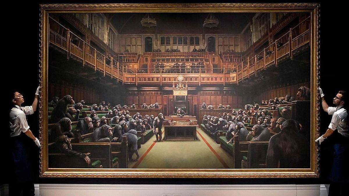 Unter den Rekordhaltern des Jahres: Das Ölgemälde &quot;Devolved Parliament&quot; erzielte bei einer Auktion den bisher höchsten Preis für ein Banksy-Werk