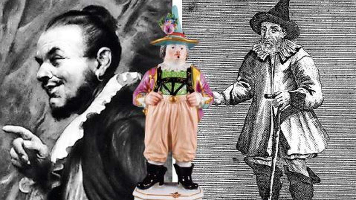 Von links: Stranitzky alias Hans Wurst, Fröhlich als Porzellanfigur und Petzold alias Kilian Brustfleck. 