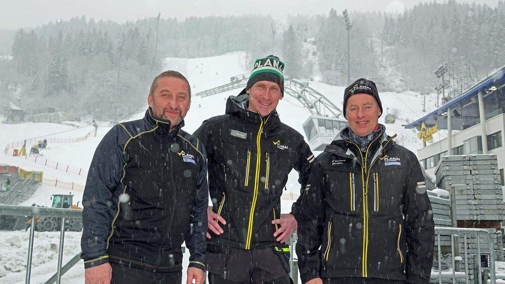 Das Kernteam der Planai-Bahnen für das Nightrace: Wolfgang Perhab (55), Silvester Grogl (43) und Bernhard Schupfer (59)