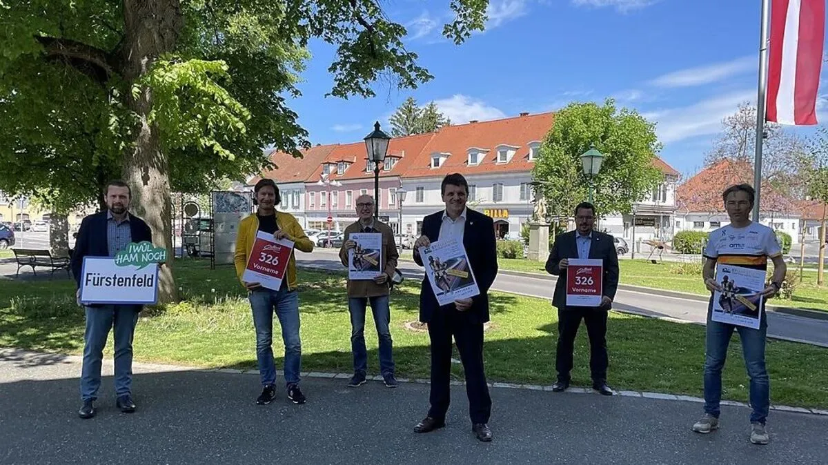 Markus Jahn, Martin Gratz, Joachim Friessnig, Bürgermeister Franz Jost, Christian Sommerbauer und  Thomas Krejci freuen sich auf den Marathon in Fürstenfeld