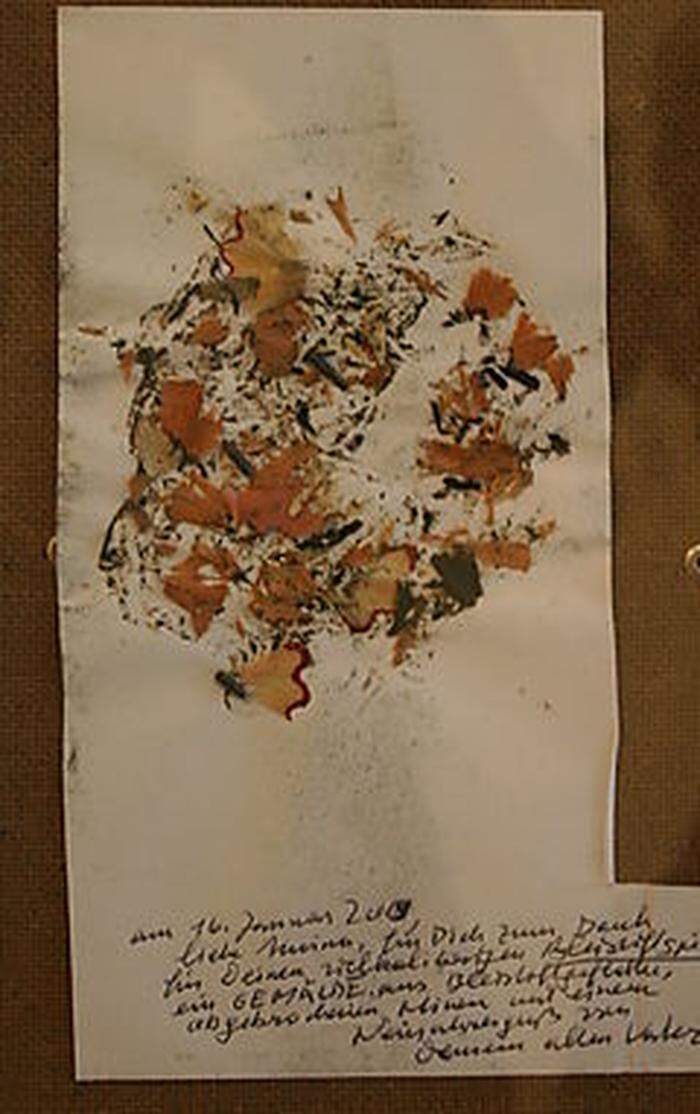Brief von Peter Handke an seine Tochter Amina: Collage mit Abfällen vom Bleistift spitzen