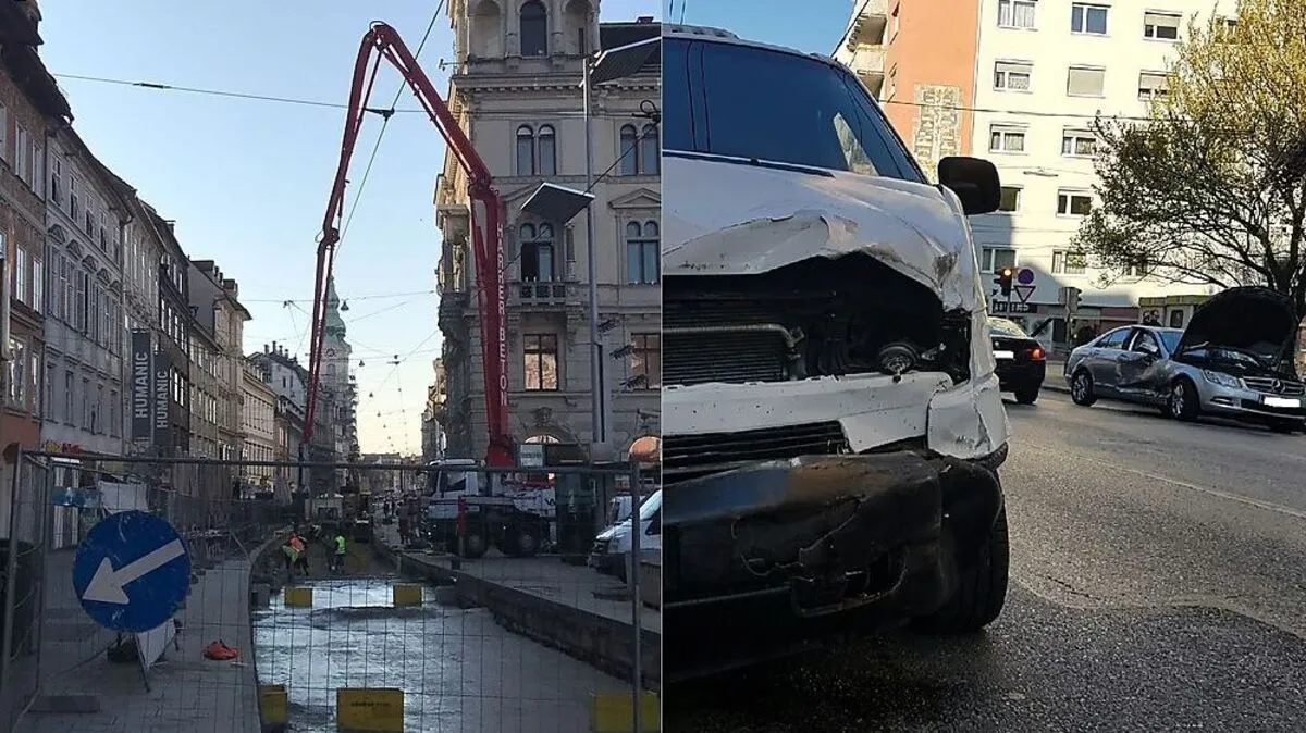 In der Herrengasse wird eifrig gebaut, in der Münzgrabenstraße krachten drei Autos zusammen