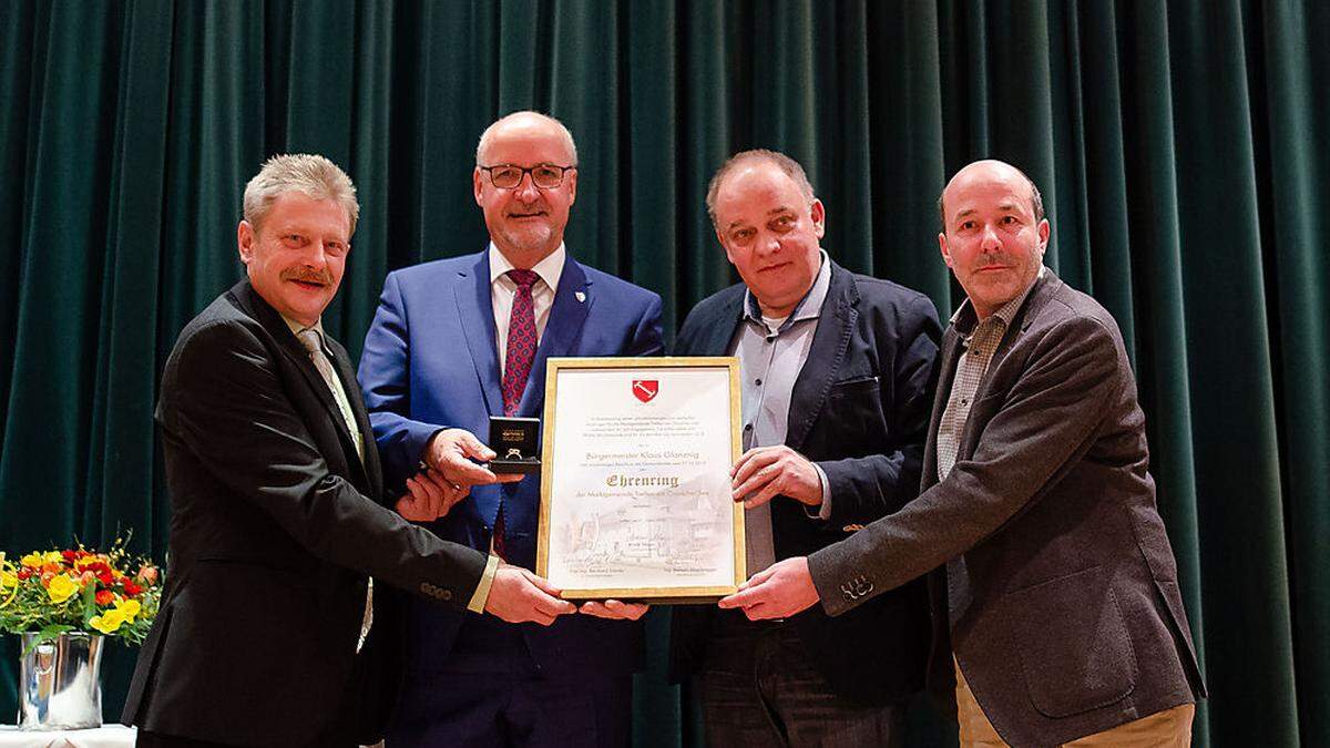 Treffens führende Gemeindepolitiker:  Armin Mayer, Bürgermeister Klaus Glanznig, Bernhard Gassler und Bertram Mayrbrugger (von links)