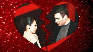 Red hearts, sparkling glitter bokeh background, valentines day abstract defocused texture