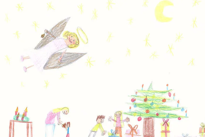 Nina Wilhelmer (9) aus Prebl zeichnete für unsere Leser das Christkind sowie einen wunderschön geschmückten Christbaum, unter dem sich bereits zahlreiche Weihnachtspackerl für die ganze Familie befinden.
