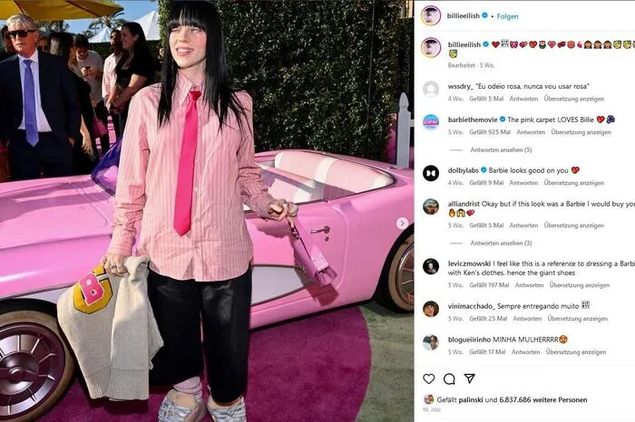 Sängerin Billie Eilish steuerte einen emotionalen Song für die Realverfilmung bei. Bei der Premiere zeigte sie, dass auch sie im Team Pink ist.