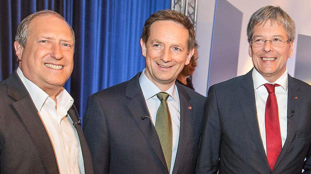 Die Dreierkoalitionäre Rolf Holub, Christian Benger, Peter Kaiser (von links)