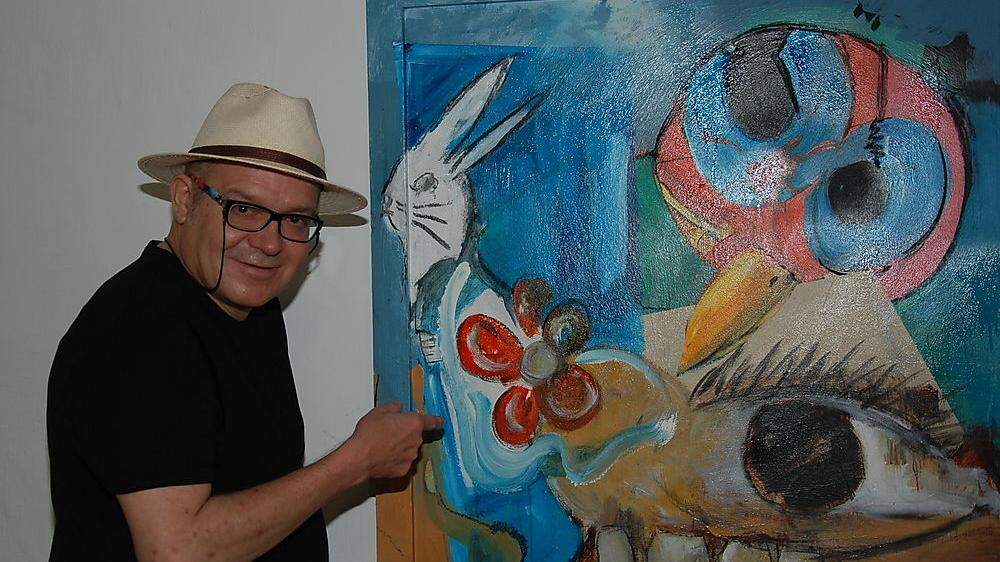 Künstler Jörg Stefflitsch bei seiner letzten Ausstellung 2016