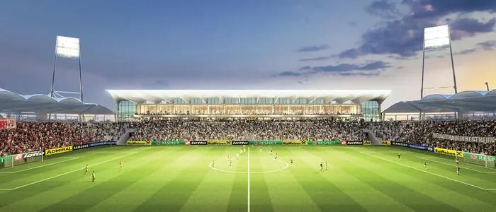 So könnte das ausgebaute Fußballstadion in Liebenau ausschauen