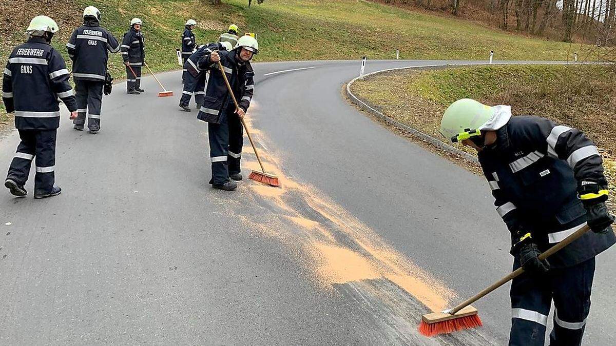 Feuerwehr Gnas band ausgeflossenen Diesel und reinigte Straße