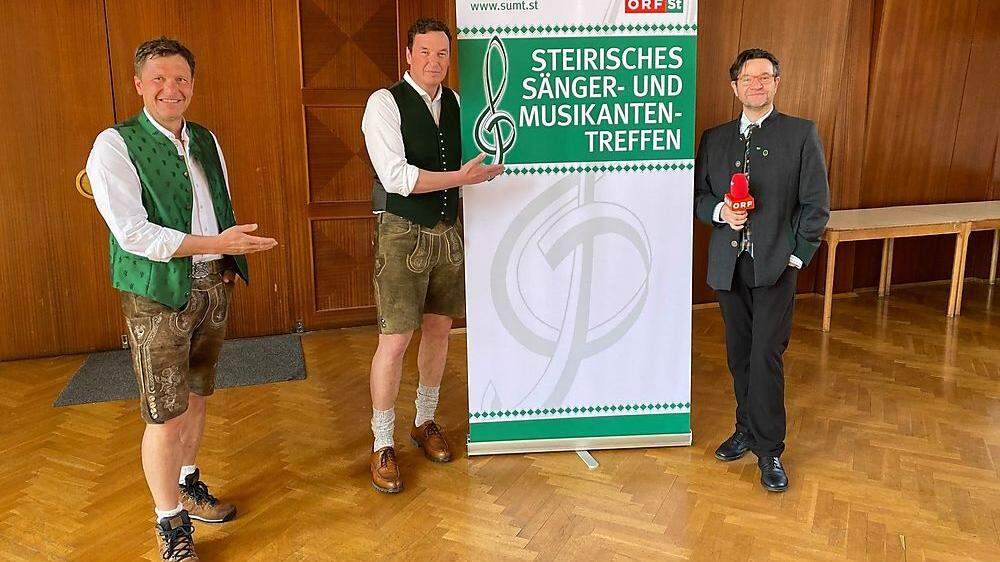 Stadtrat Andreas Albrecher, Bürgermeister Jochen Bocksruker und Moderator Karl Lenz