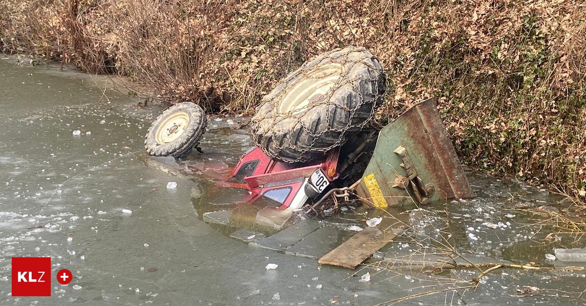 Taucher im Einsatz Traktor machte sich selbstständig und stürzte in