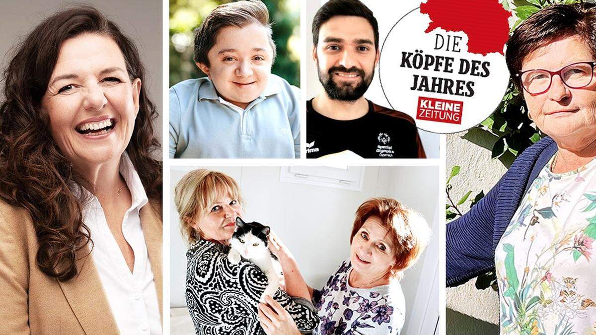 Nominierten in der Kategorie &quot;Soziales Gewissen&quot;: Heike Schmidt, Luca Kielhauser, Sebastian Koller, Anna Mir, Christa Eisenberger-Strobl und Anneliese Enzi