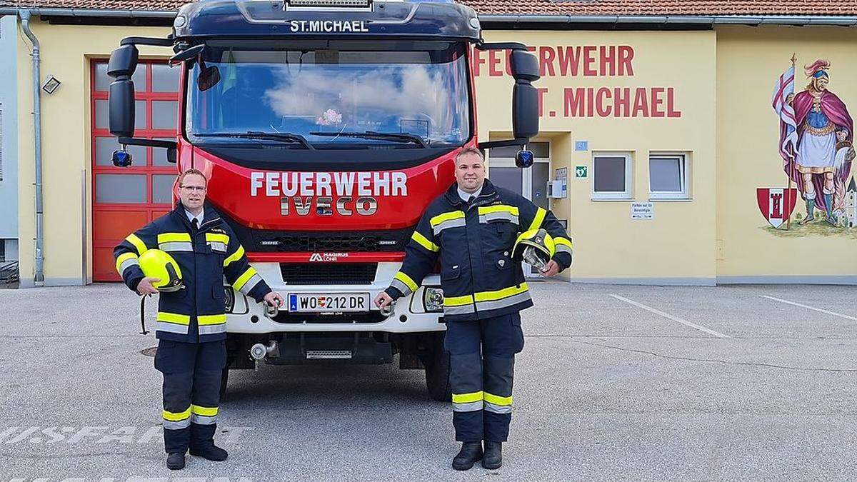 Bilden die neue Führungsspitze der Freiwilligen Feuerwehr in St. Michael: Kommandant Thomas Schauer und Stellvertreter Erich Guggi (von links)