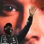 Mercedes driver Lewis Hamilton of Britain celebrates after winning the Formula One Portuguese Grand Prix at the Algarve International Circuit in Portimao, Portugal, Sunday, Oct. 25, 2020. (Rudy Carezzevoli, Pool via AP)