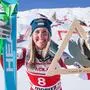 SANKT MORITZ,SWITZERLAND,21.DEC.24 -  ALPINE SKIING - FIS World Cup, Super G, ladies. Image shows Cornelia Huetter (AUT). Keywords: trophy.
Photo: GEPA pictures/ Harald Steiner
