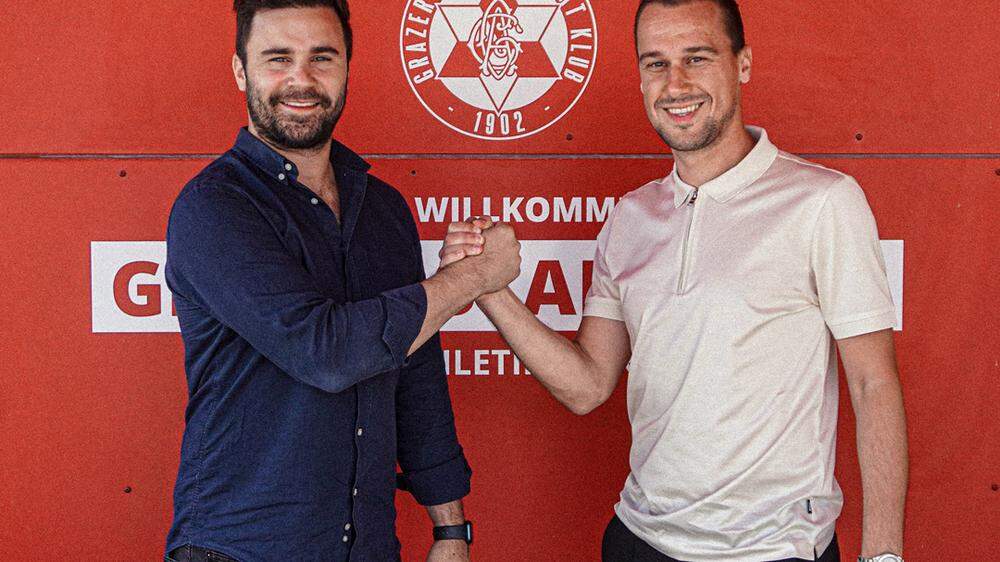 Michael Liendl (rechts) hat sich mit GAK-Sportdirektor Dieter Elsneg geeinigt.