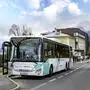 Ein öffentlicher Bus steht auf einer Bushaltestelle