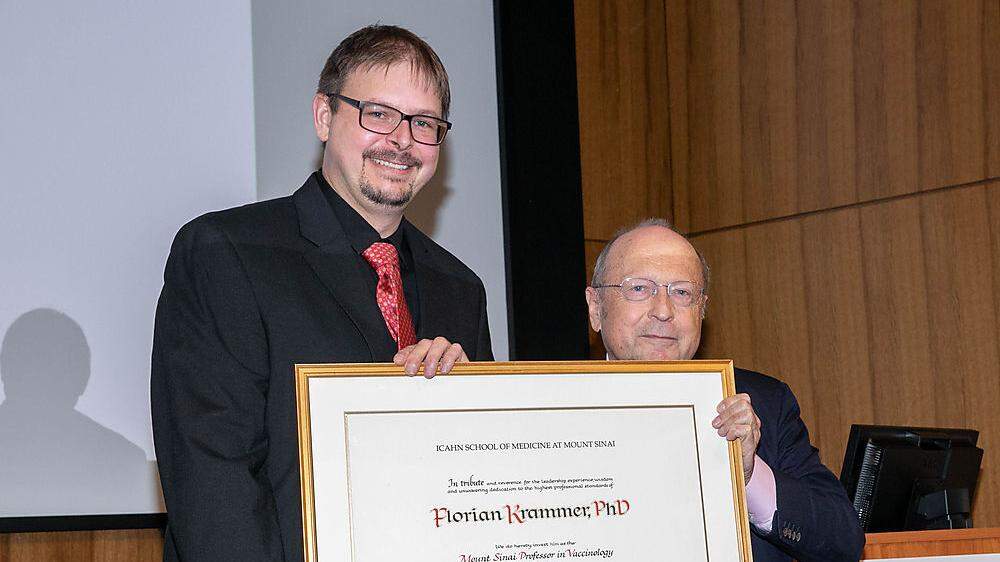 Florian Krammer und Peter Palese, ebenfalls Exilösterreicher, bei Krammers Professur-Verleihung