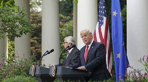 Donald Trump, Jean-Claude Juncker bei der Pressekonferenz im Rosengarten des Weißen Hauses