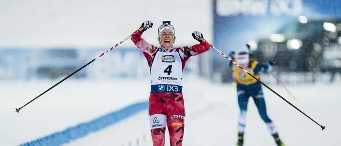 Lisa Hauser jubelte in Östersund über den ersten Sieg in einem Verfolgungsrennen