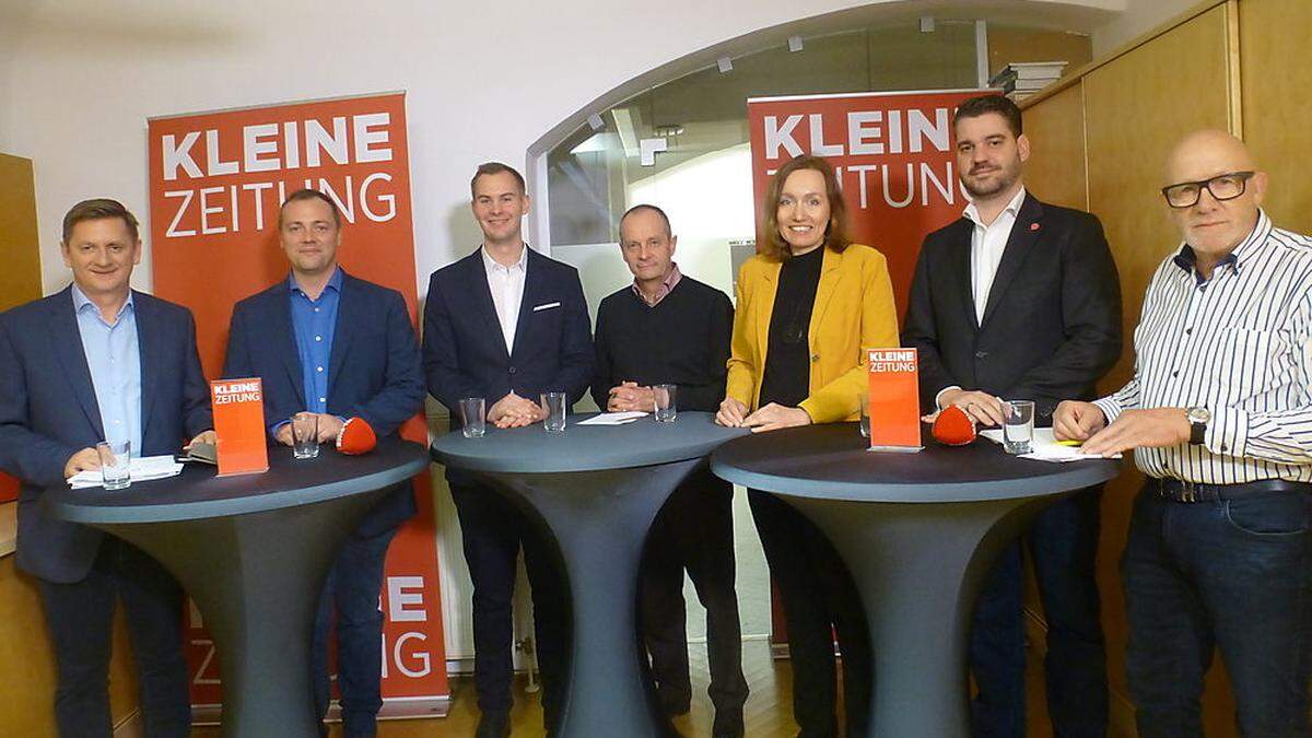 Alle Gemeinderatswahl-Spitzenkandidaten der Stadt Leoben bei der &quot;Wahlarena der Kleinen Zeitung&quot; im März 