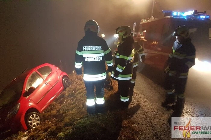 Mit dem Kran konnte das Auto unbeschädigt wieder auf die Straße gehoben werden.
