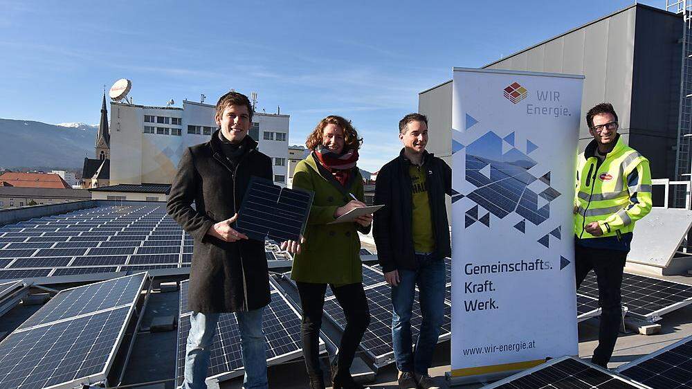 Nadrag, Katharina Rogenhofer (Klimavolksbegehrens), Michael Jaindl („Wir Energie“), Andreas Sollbauer (Villacher Brauerei) (von links)
