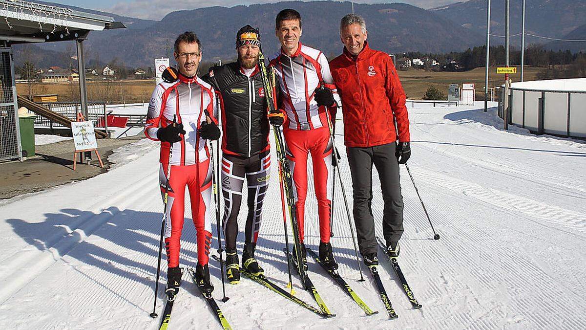 Bernd Egger, Daniel Mesotitsch, Hans Hopfgartner, Trainer Arnold Struggl (von links)