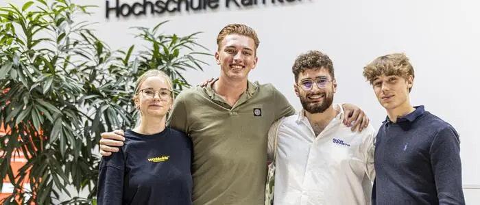 Neue Studienanfänger in Villach | Katharina Spomer, Luca Trojer, Randolph Boisivon und Oliver Thoma studieren Hotel Management an der Hochschule Kärnten