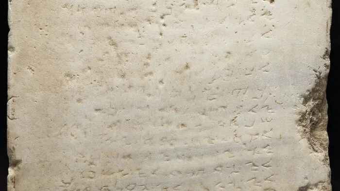 Die vermutlich älteste bekannte Inschrift der biblischen Zehn Gebote auf Stein aus dem 4. Jahrhundert ist in Kalifornien versteigert worden. Das Höchstgebot lag schlussendlich bei 850.000 Dollar (794.500 Euro), wie das Auktionshaus Heritage Auctions mitteilte. Die Versteigerung war mit einem Mindestgebot von 250.000 Dollar eröffnet worden. Der Käufer wollte anonym bleiben. Auf der 90 Kilogramm schweren, 61 Zentimeter hohen Marmortafel ist über 20 Zeilen samaritanische Schrift eingraviert, die dem Hebräischen und Aramäischen entstammt. Die Tafel wurde 1913 bei Ausgrabungen für einen Bahnhof entdeckt.