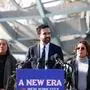 November 5, 2025, Flushing, New York, United States Of America: FLUSHING, NEW YORK - NOVEMBER 05:.NYC Mayor elect Zohran Mamdani along with his transition team L_R: Grace Bonilla, Mel Hartzog, Maria Torres Springer and Lina Khan during a presser under the Unisphere in Flushing Meadows Corona park the day after beating Andrew Cuomo and Curtis Sliwa in the race for NYC Mayor on November 02, 205 in Flushing, New York...People: Zohran Mamdani Flushing United States Of America - ZUMAs214 20251105_aaa_s214_014 Copyright: xSMGx