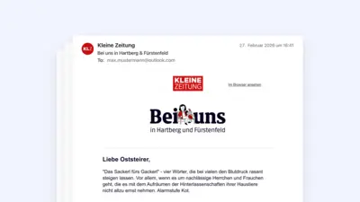 Der neue Newsletter läuft unter dem Slogan „Bei uns in Hartberg & Fürstenfeld“