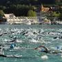 KLAGENFURT,AUSTRIA,29.JUN.14 - TRIATHLON, SCHWIMMEN - Ironman Austria 2014. Bild zeigt das Startfeld. Foto: GEPA pictures/ Daniel Goetzhaber