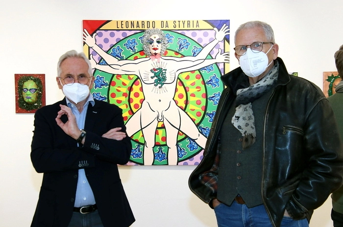 Bürgermeister Helmut Linhart eröffnete die Ausstellung, Claudia Rossbacher sprach über den Menschen und ihren Gatten Hannes Rossbacher und Raimund Seidl von Artfactory Graz hielt die Laudation in Form eines Interviews mit dem Künstler.