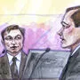 Gerichtszeichnung: Elon Musk bei seiner Aussage (links)