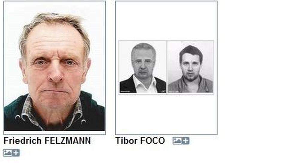Der mutmaßliche Stiwoll-Doppelmörder Friedrich Felzmann neben Tibor Foco auf der Liste der meistgesuchten Verbrecher des österreichischen Bundeskriminalamtes