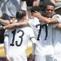 Borussia players celebrate after a goal during the Club World Cup Group F soccer match between Mamelodi Sundowns and Borussia Dortmund in Cincinnati, Saturday, June 21, 2025. (AP Photo/Jeff Dean)