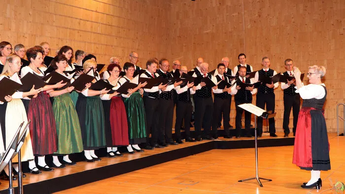 Der Volks­lied­chor Feld­kir­chen beim Ab­schieds­kon­zert von Chor­lei­te­rin Re­na­te Alt­mann.