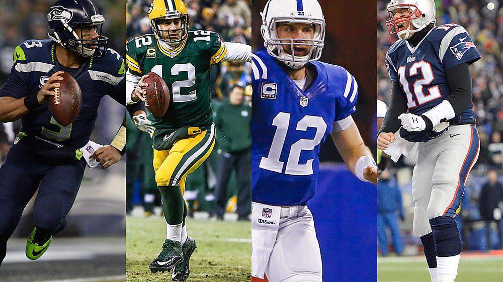 Von links: Wilson (Seahawks), Rodgers (Packers), Luck (Colts) und Brady (Patriots)