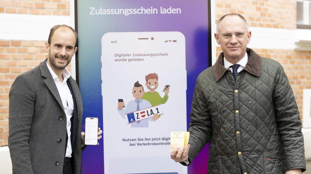 Staatssekretär Florian Tursky (links) und Innenminister Gerhard Karner (beide ÖVP) präsentierten den „Digitalen Zulassungsschein“