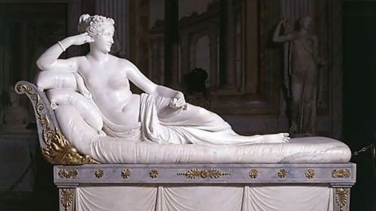 Pauline Borghese als Siegreiche Venus, ca. 1805–1808, Marmorskulptur von Antonio Canova