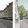 Die Kopernikusgasse, links: der kahle Ist-Zustand. Rechts: Das Potenzial für Bäume ist vorhanden