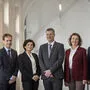 TU Graz, Rektorenteam 2023: Michael Monsberger, Vizerektor für Infrastruktur und Nachhaltigkeit, Andrea Höglinger, Vizerektorin für Forschung, Horst Bischof, Rektor, Andrea Hoffmann, Vizerektorin für Personal und Finanzen, und Stefan Vorbach, Vizerektor für Lehre