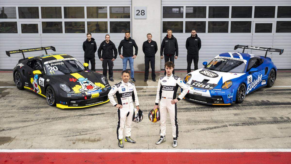 Hari Proczyk (links) ist mit seiner &quot;HP Racing International&quot;-Crew sowohl als Teamchef als auch Fahrer für den &quot;Porsche Carrera Cup Deutschland&quot;-Auftakt startklar