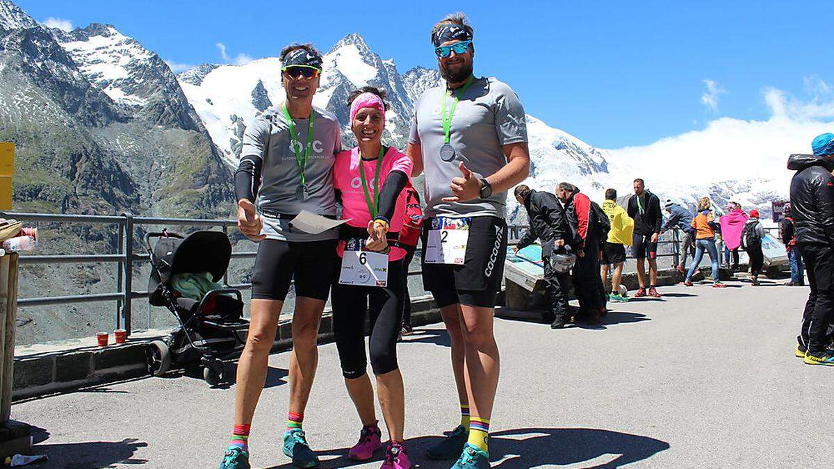 Die Kärntner Werner Uran, Waltraud Laznik und Marco Robinig (von links nach rechts) waren Staffelläufer für „Outdoor against Cancer“ 